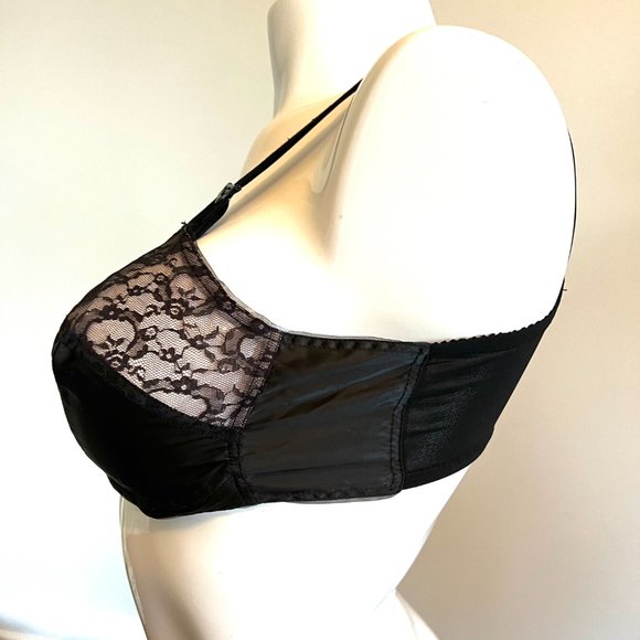 Vintage 70's-80's Edith Lances Minimizing Hand Sewn Bra Style 453 Black - Picture 5 of 16